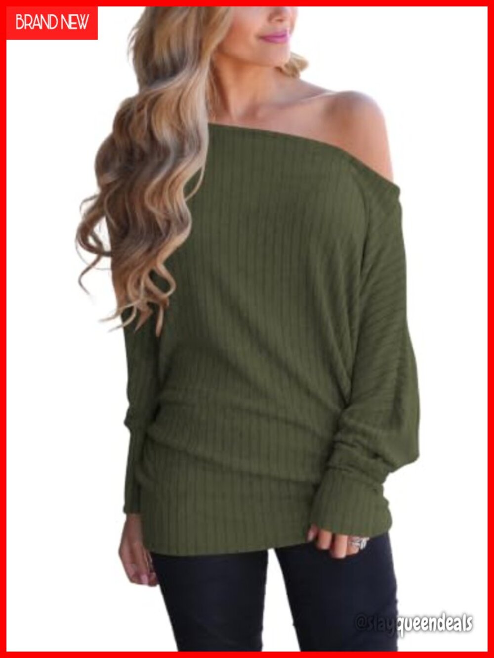 Women Off Shoulder Long Sleeve Ribbed Knit Tunic Sweater